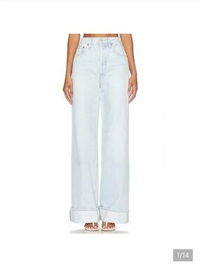 NWT AGOLDE Dame Wide-Leg Jeans Revive Light Wash Blue 25